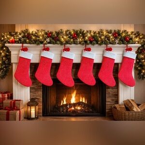 Cable knit Christmas stockings NEW NWT 21 in 8 total red white mantle Xmas decor